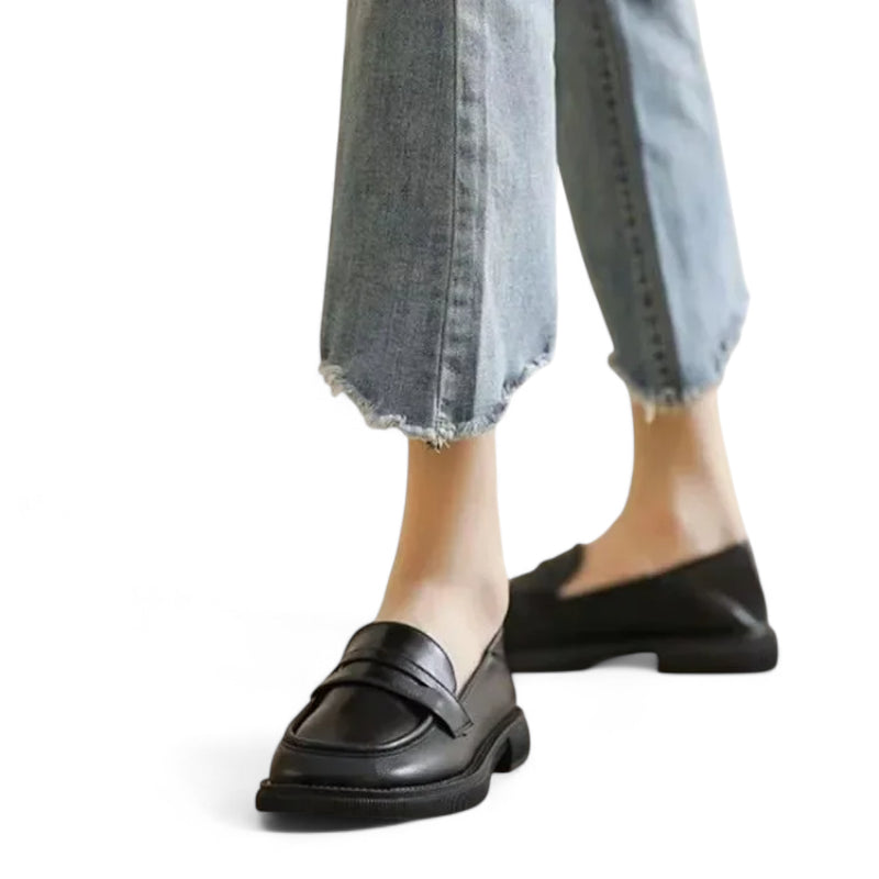 Mocassin En Cuir Vernis Noir Talon Pour Femme