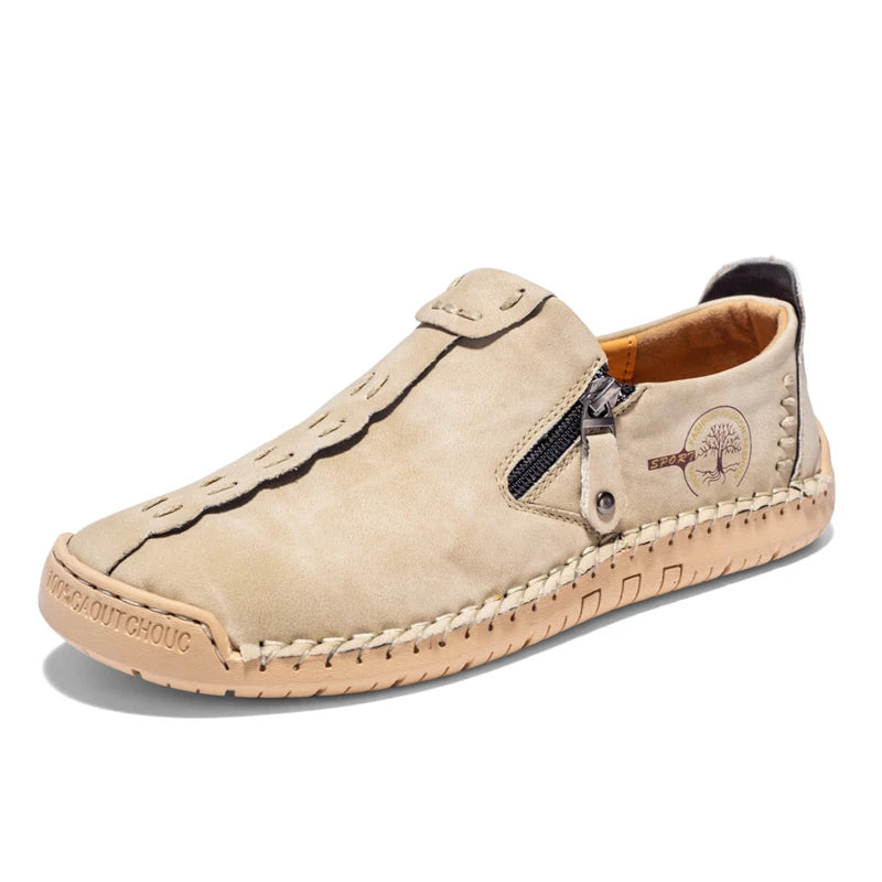 Mocassin En Cuir Beige Avec Fermeture Pour Homme