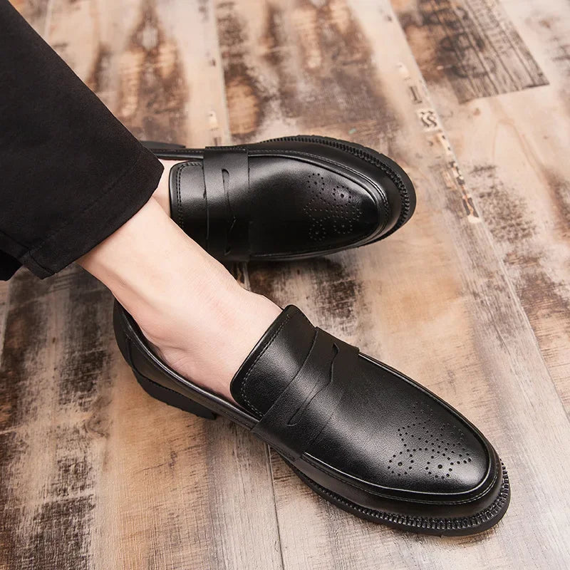 Mocassin Orthopédique En Cuir Véritable Noir Pour Costume Mariage Pour Homme