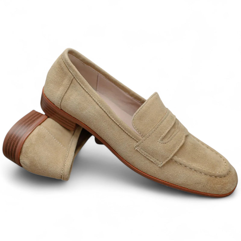 Mocassin Beige Pour Femme En Daim à Talon