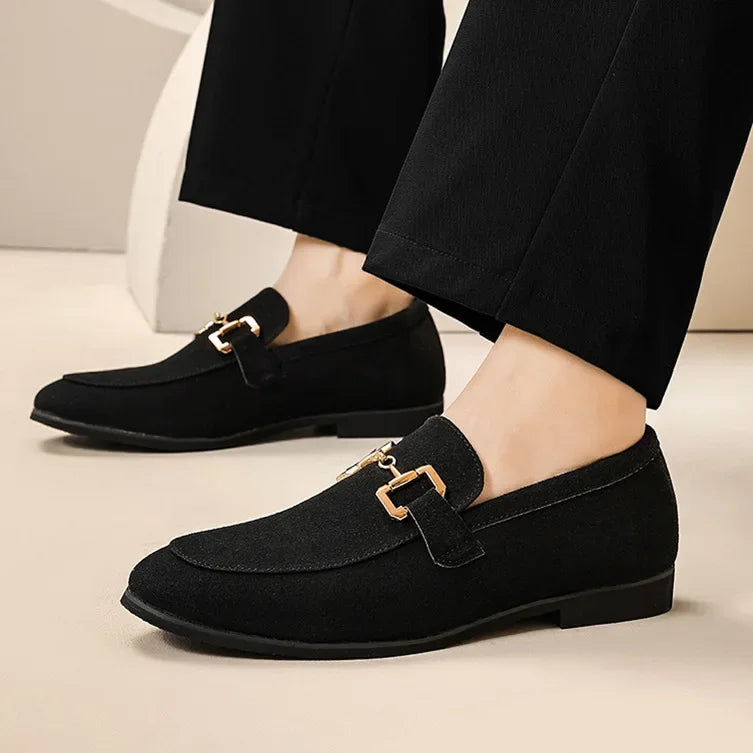 Mocassin Daim Nubuck Noir Mors Doré Homme
