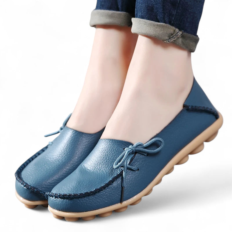 Mocassin En Cuir Bleu à Lacet Pour Femme