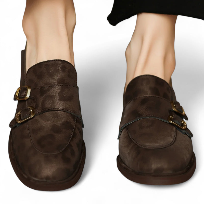 Mocassin En Cuir Design Léopard Femme