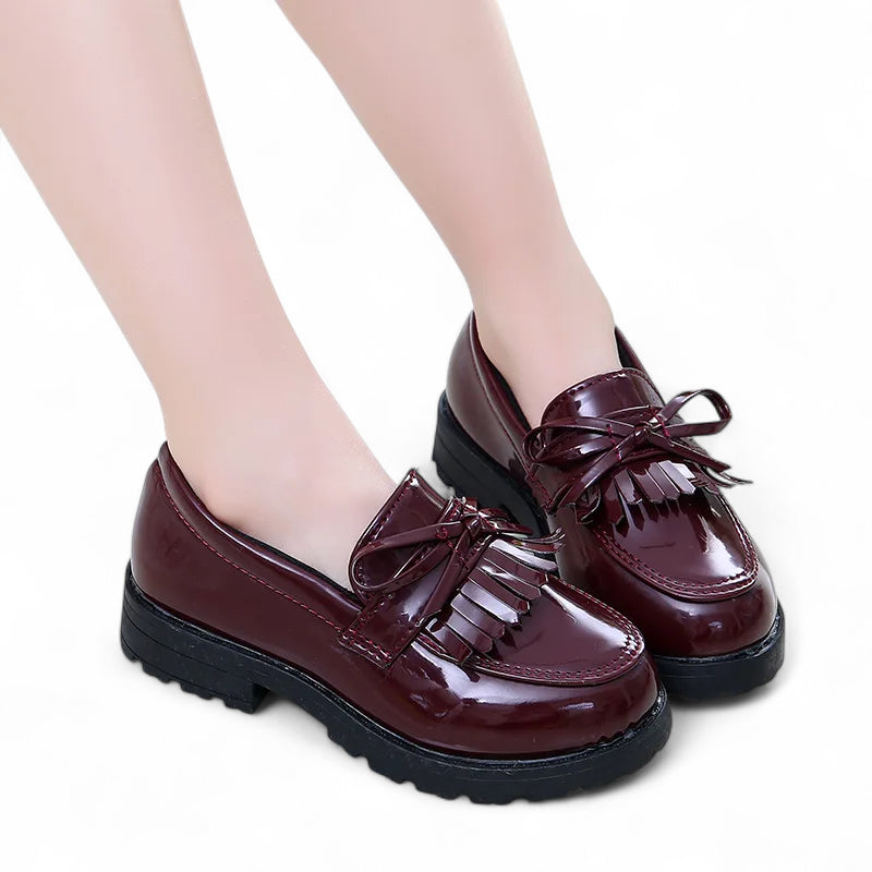 Mocassin Fillette En Cuir Bordeaux