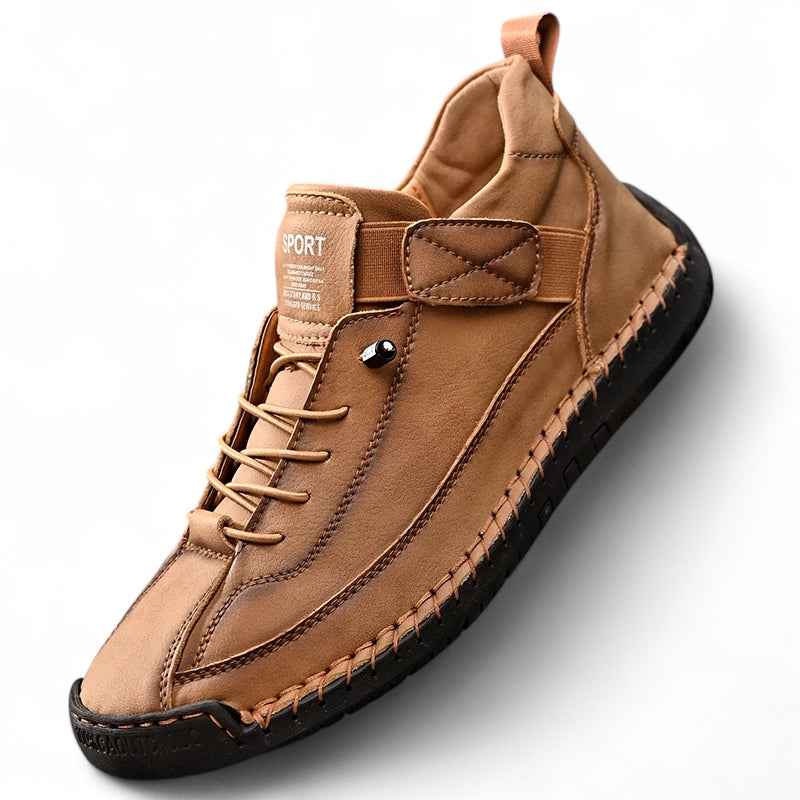 Mocassin En Cuir Marron à Lacets Avec Coutures