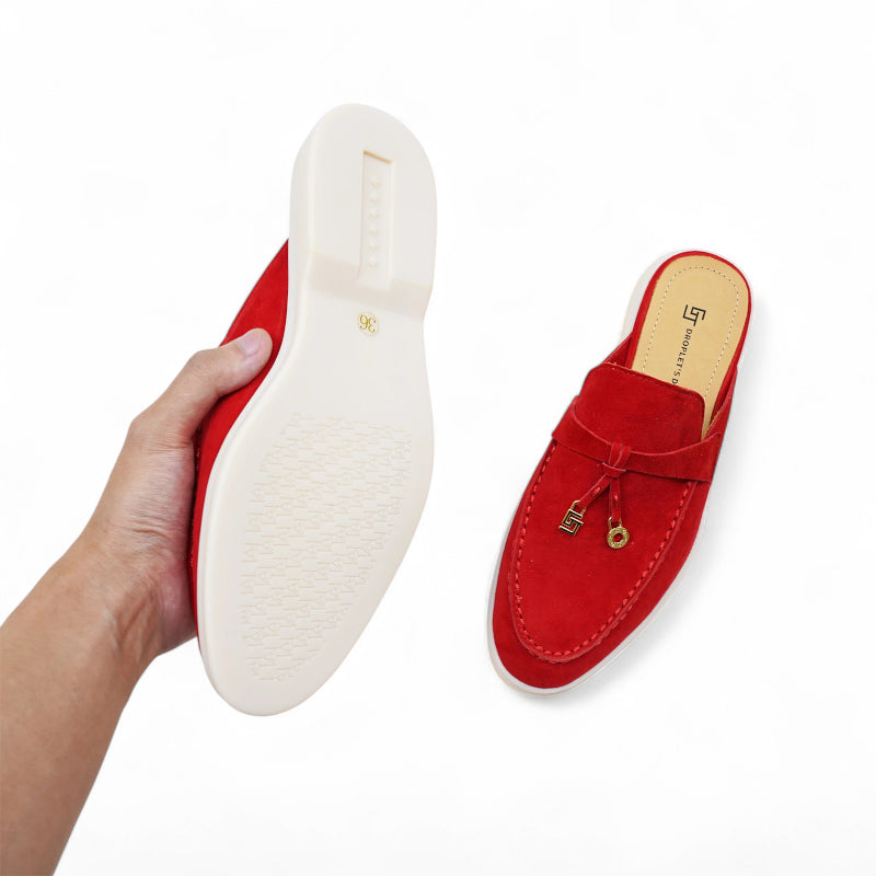 Mocassin Ouvert En Daim Rouge Pour Femme