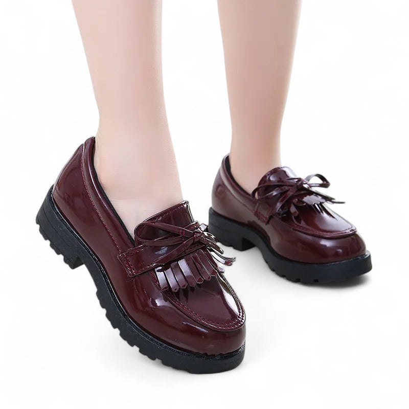 Mocassin Fillette En Cuir Bordeaux