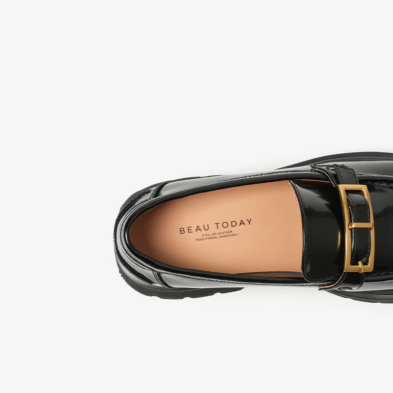 Mocassins Noir Femme Chainette Dorée