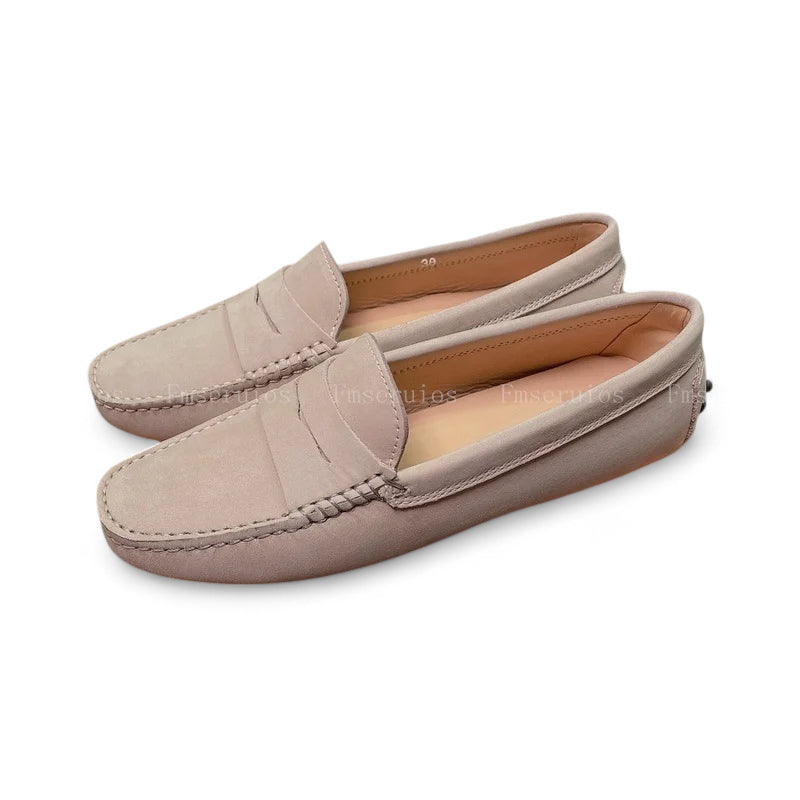 Mocassin En Daim Beige Vintage Pour Femme