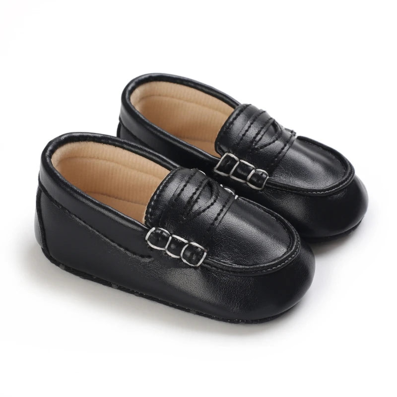Mocassin En Cuir Noir Vintage Pour Bébé