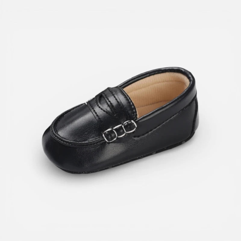 Mocassin En Cuir Noir Vintage Pour Bébé