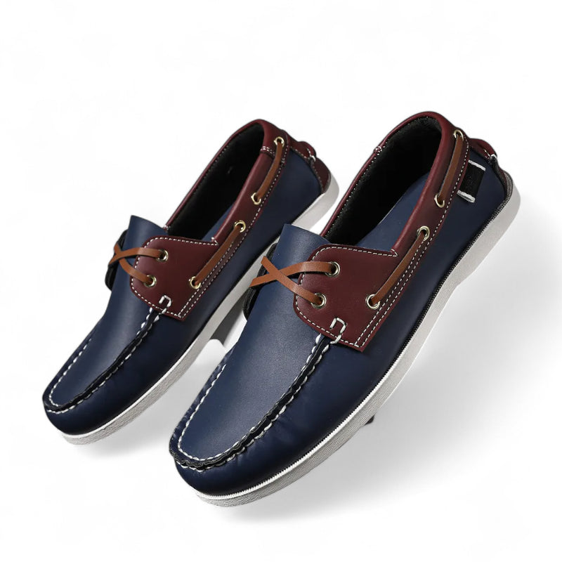 Mocassin En Cuir Marine Et marron à Lacet Homme