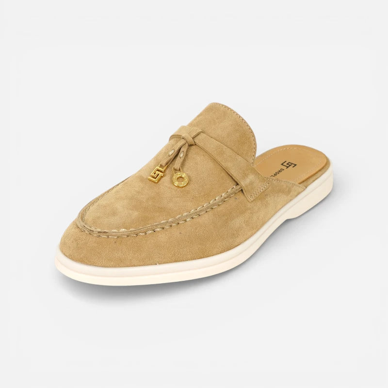 Mocassin Ouvert Daim Beige Femme