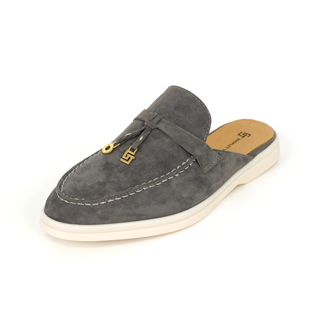 Mocassin Ouvert Gris Très Foncé Pour Femme