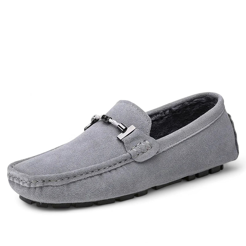 Mocassin En Daim Gris Avec Chaine Pour Homme