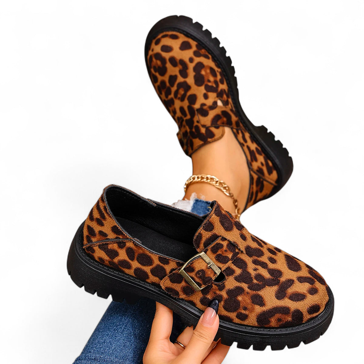 Mocassin Femme Léopard Compensé