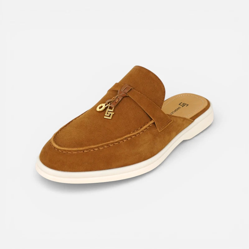 Mocassin Ouvert En Daim Marron Foncé Pour Femme