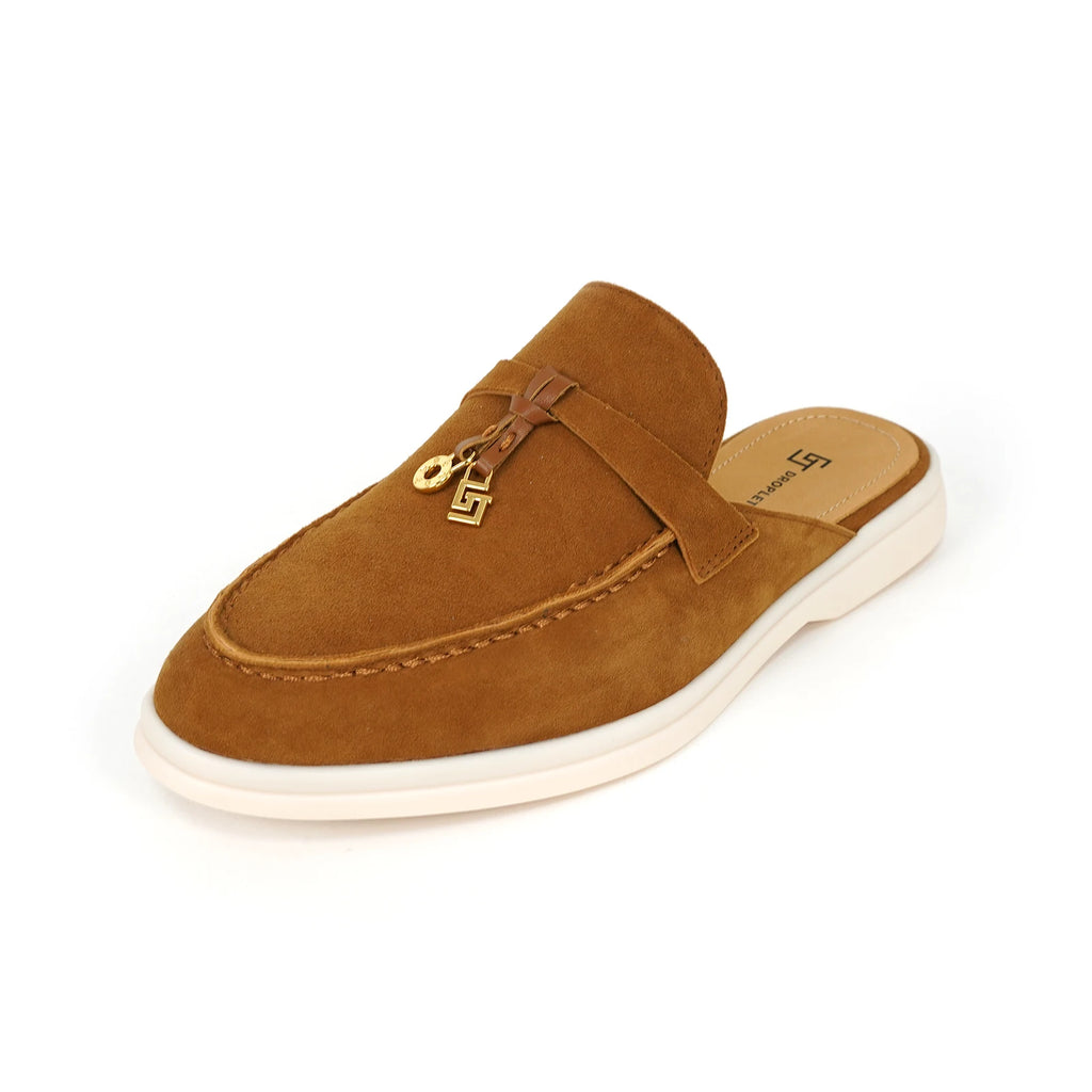 Mocassin Ouvert En Daim Marron Foncé Pour Femme