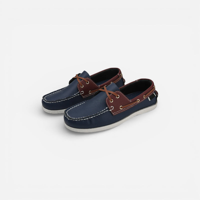 Mocassin En Cuir Marine Et marron à Lacet Homme