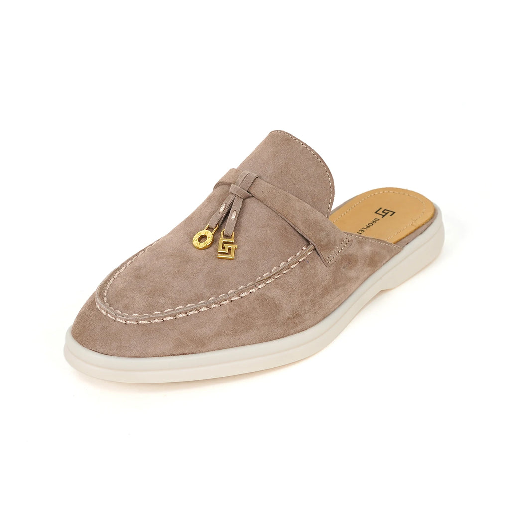 Mocassin Ouvert Marron Clair à Glands Femme