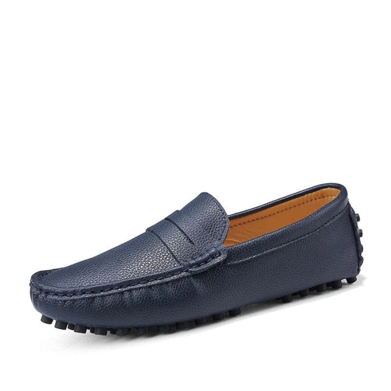 Mocassin Pour Bateau En Cuir Vernis Bleu Marine Homme