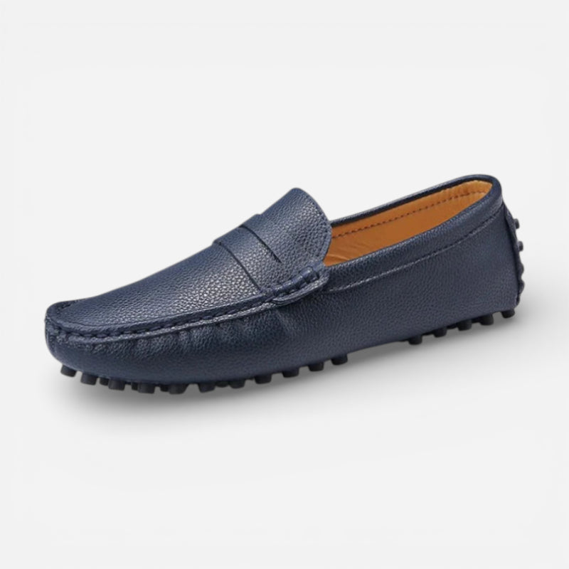 Mocassin Pour Bateau En Cuir Vernis Bleu Marine Homme
