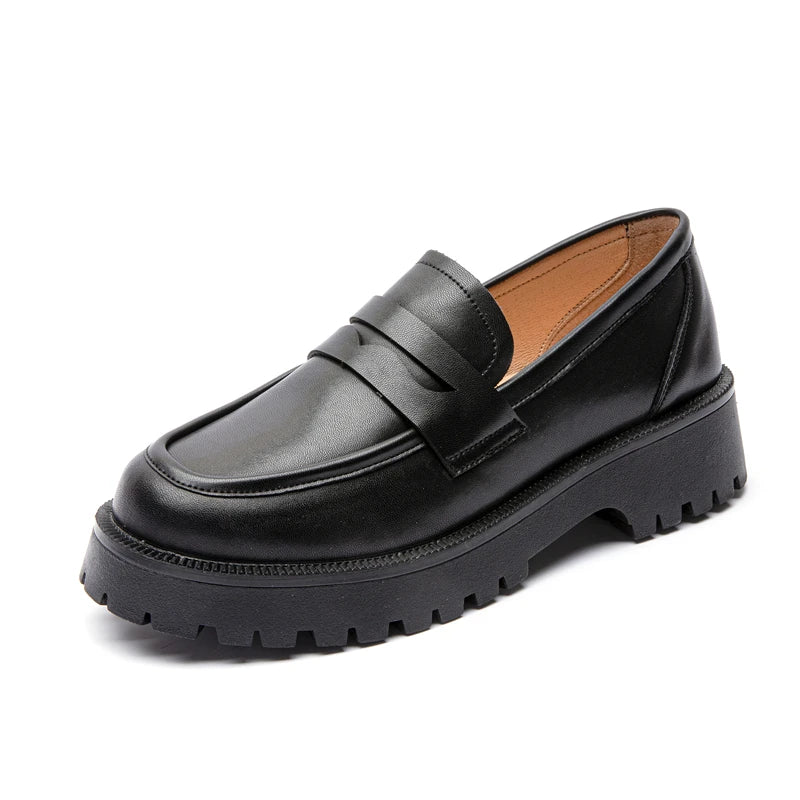 Mocassin Plateforme En Cuir Noir Pour Femme