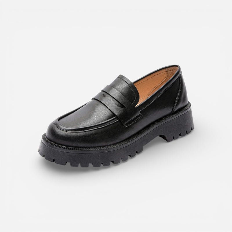 Mocassin Plateforme En Cuir Noir Pour Femme