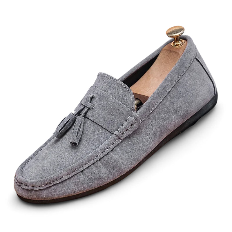 Mocassin En Daim Gris à Gland Bateau Homme