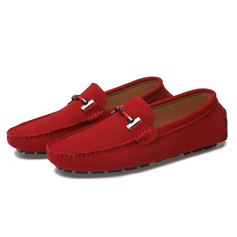 Mocassin En Daim Rouge Avec Chaine Pour Homme