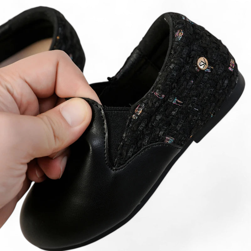 Mocassin Fillette Noir En Cuir