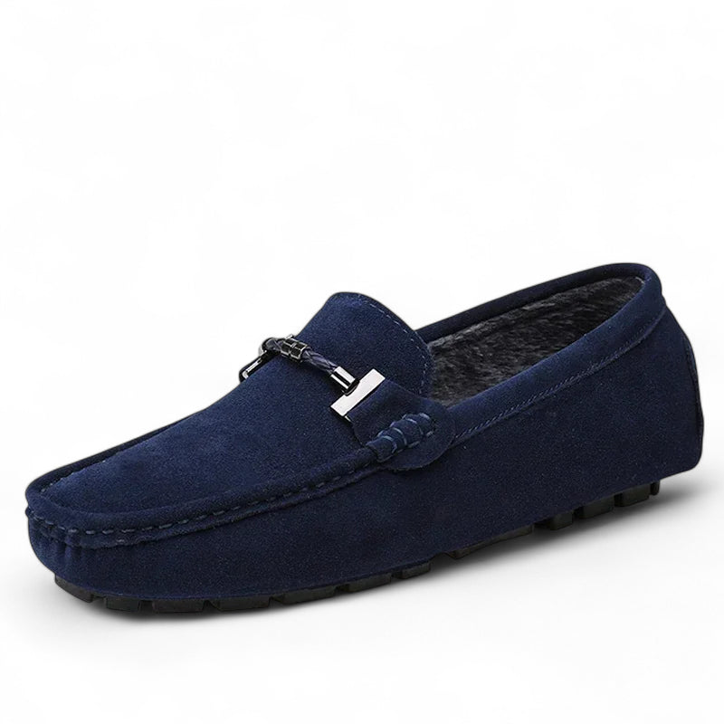 Mocassin En Daim Bleu Marine Avec Chaine Pour Homme