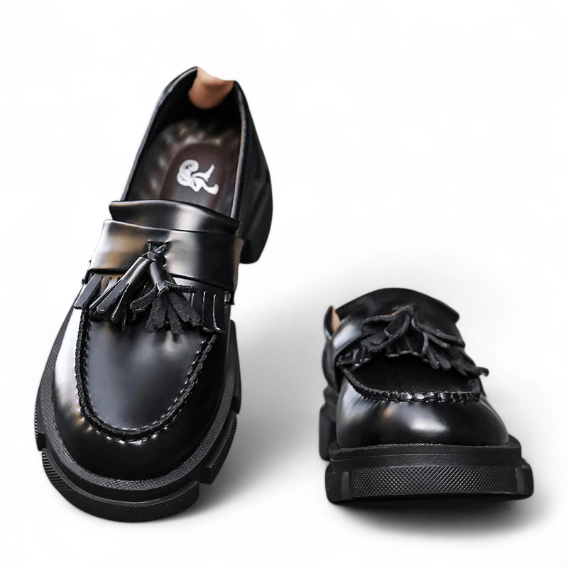 Mocassin Compensé En Cuir Noir à Gland Pour Homme