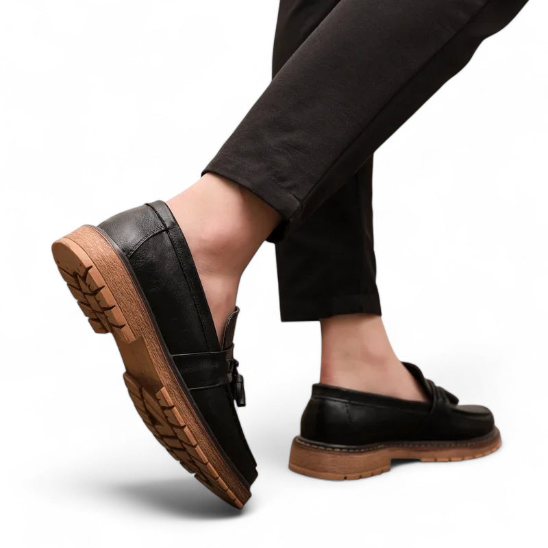 Mocassin Noir à Gland Semelle Marron Homme