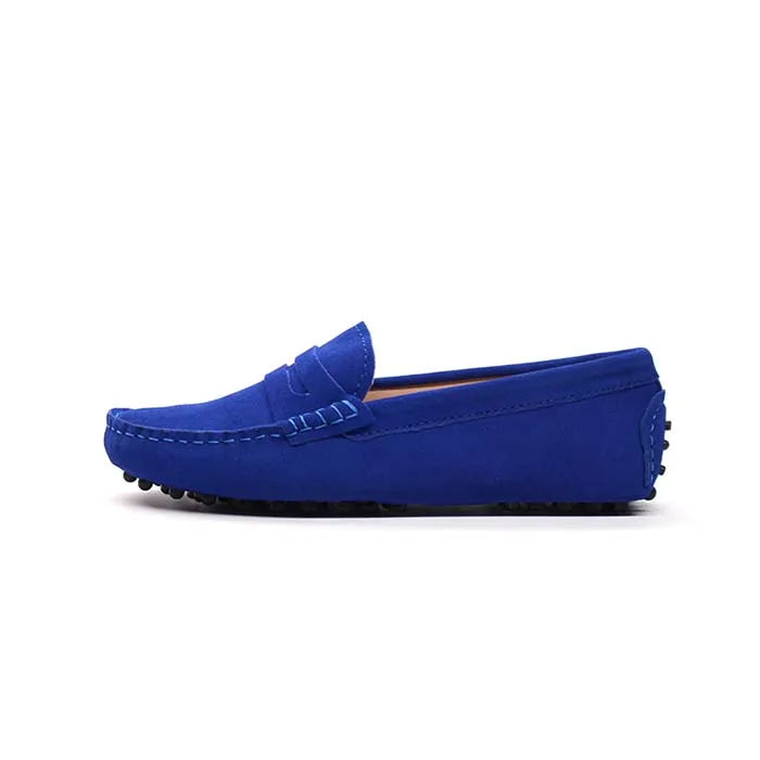 Mocassin En Daim Bleu Femme