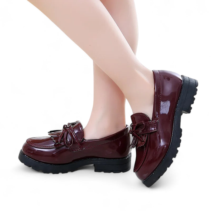 Mocassin Fillette En Cuir Bordeaux
