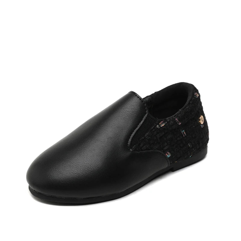 Mocassin Fillette Noir En Cuir