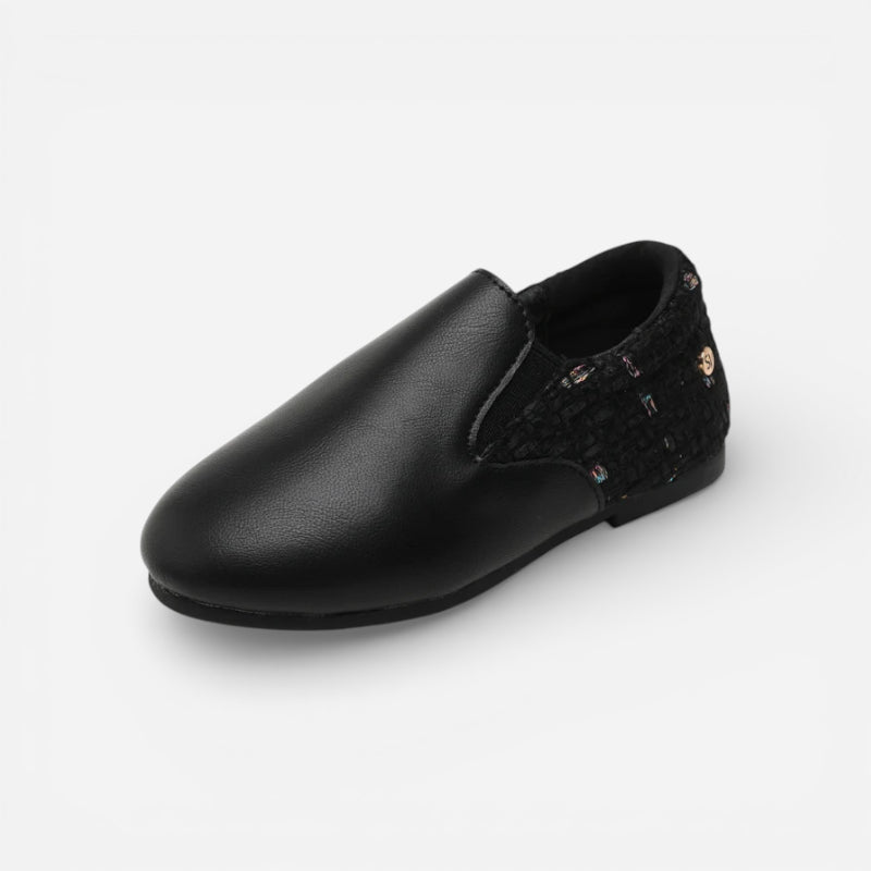 Mocassin Fillette Noir En Cuir