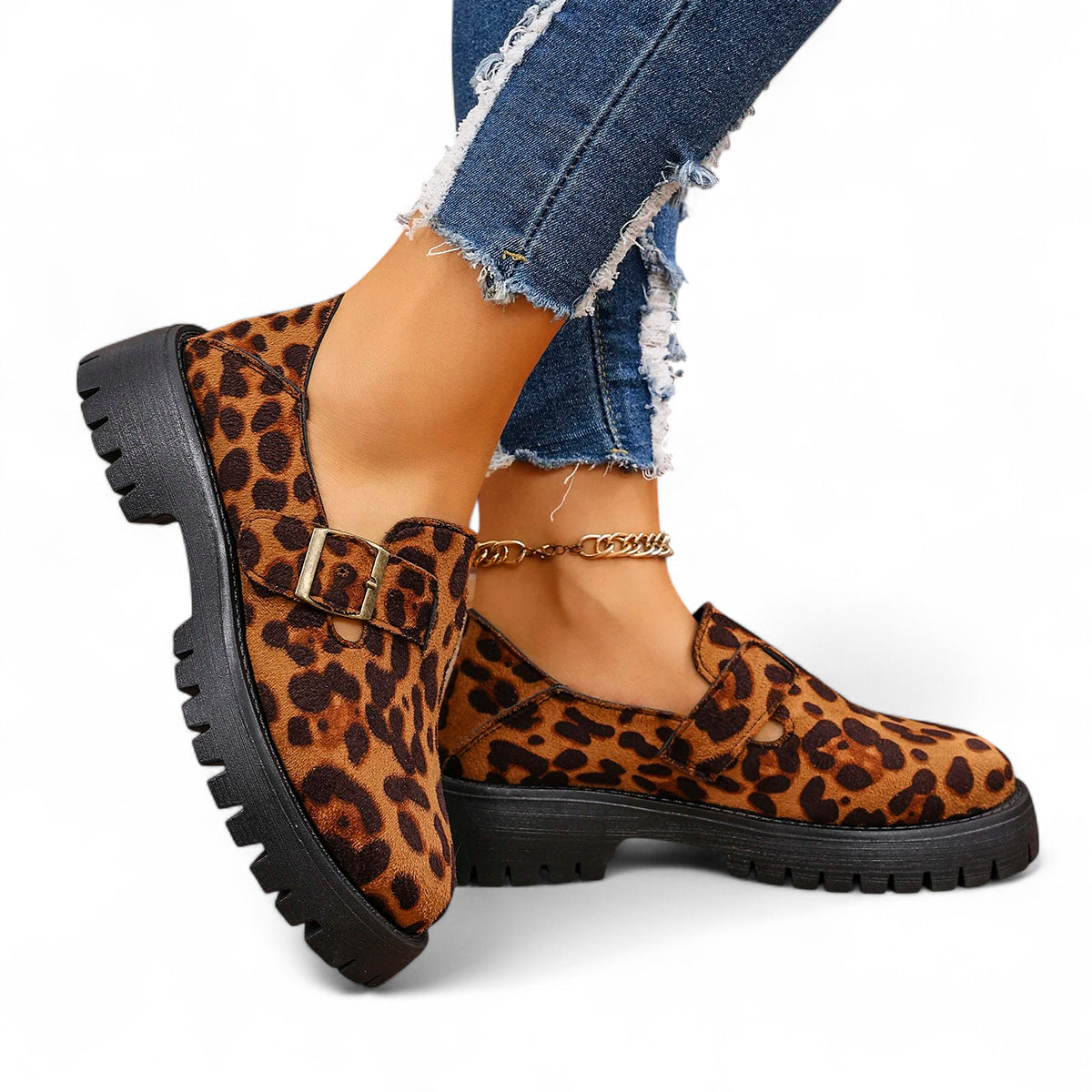 Mocassin Femme Léopard Compensé