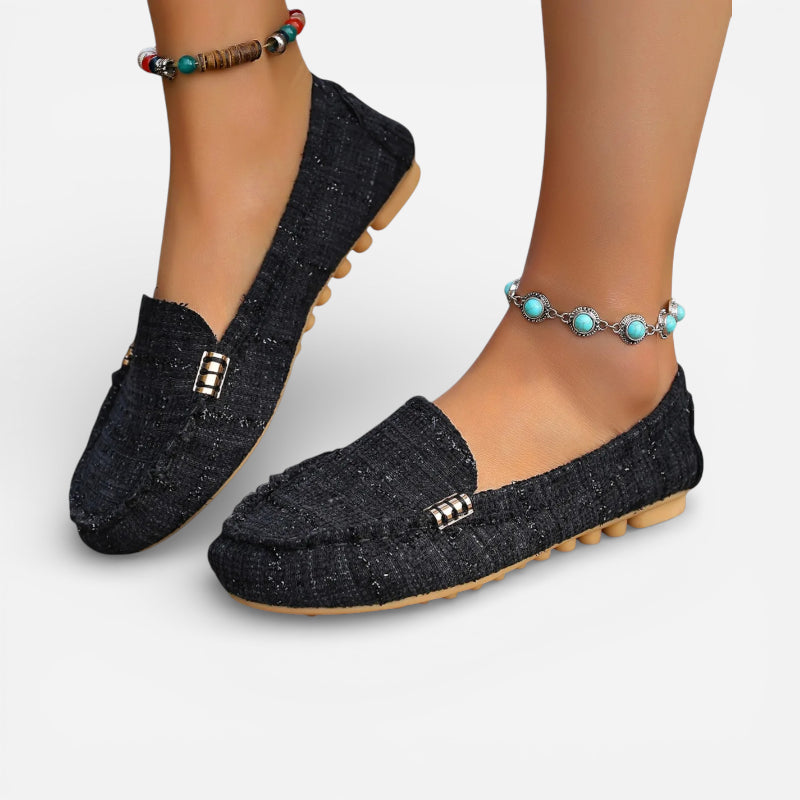 Mocassin Femme En Tissus Noir