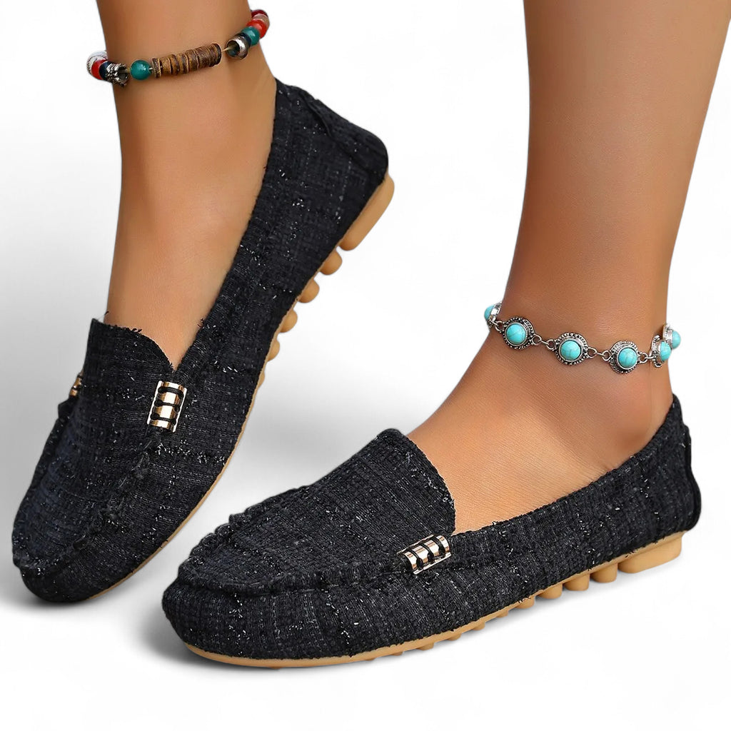 Mocassin Femme En Tissus Noir