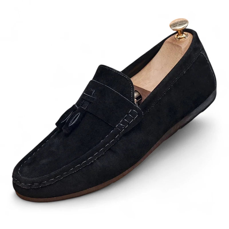 Mocassin En Daim Noir Bateau à Gland Pour Homme