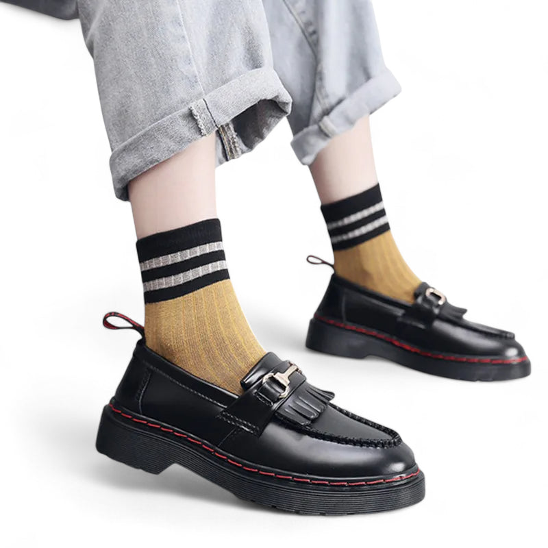 Mocassin Cuir Vernis Bicolore Frange Pour femme