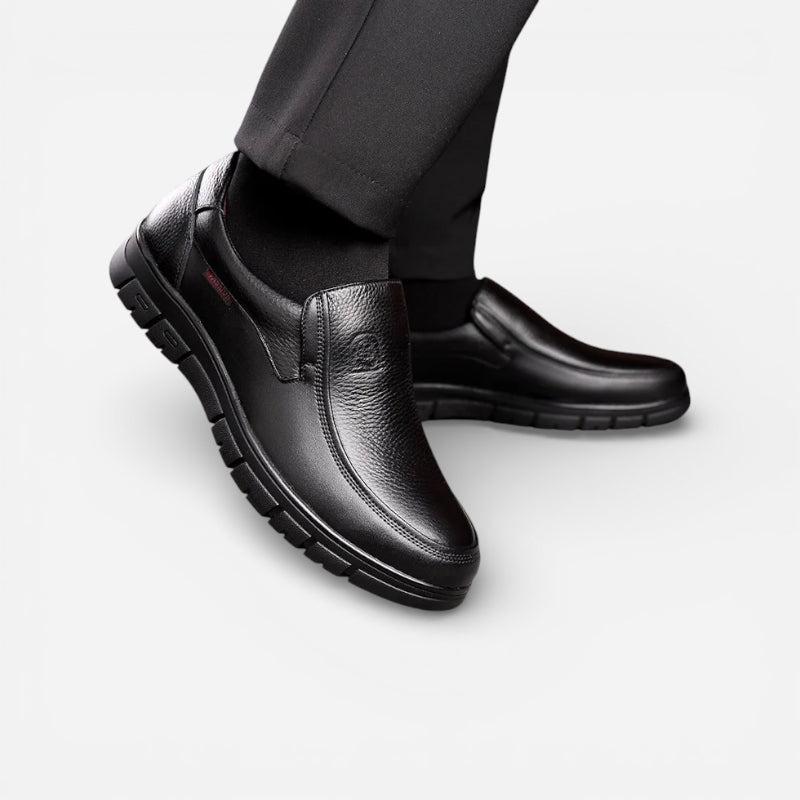 Mocassin Orthopédique Semelle Epaisse Confort En Cuir Véritable Noir Homme