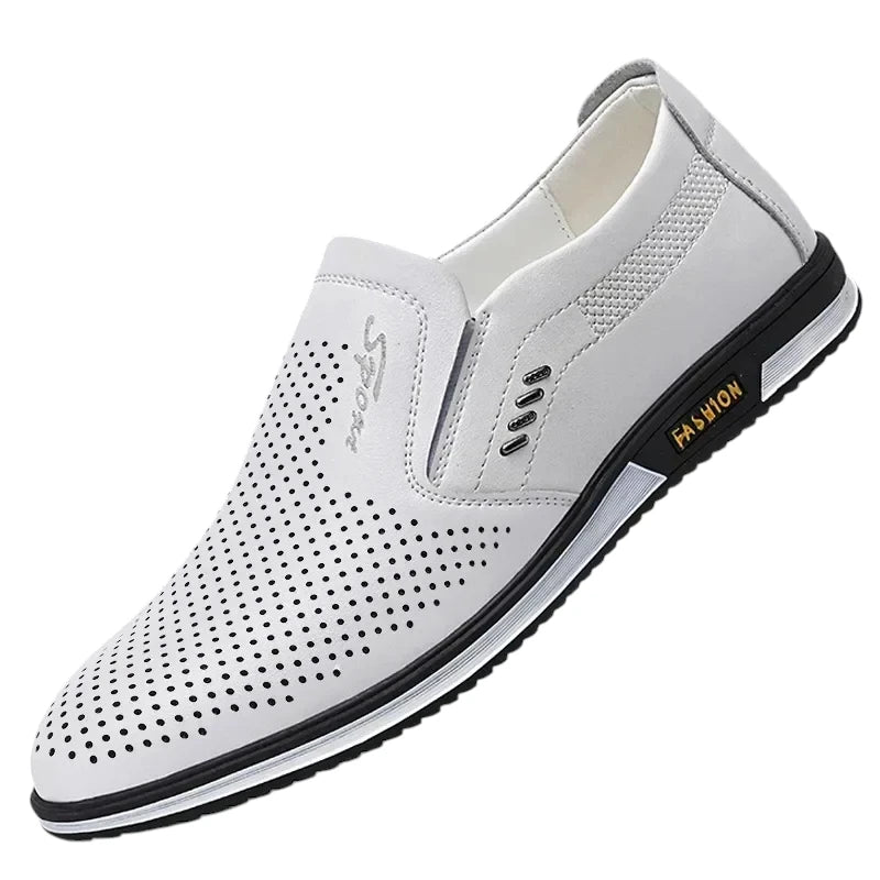 Mocassin En Cuir Respirant Blanc Homme