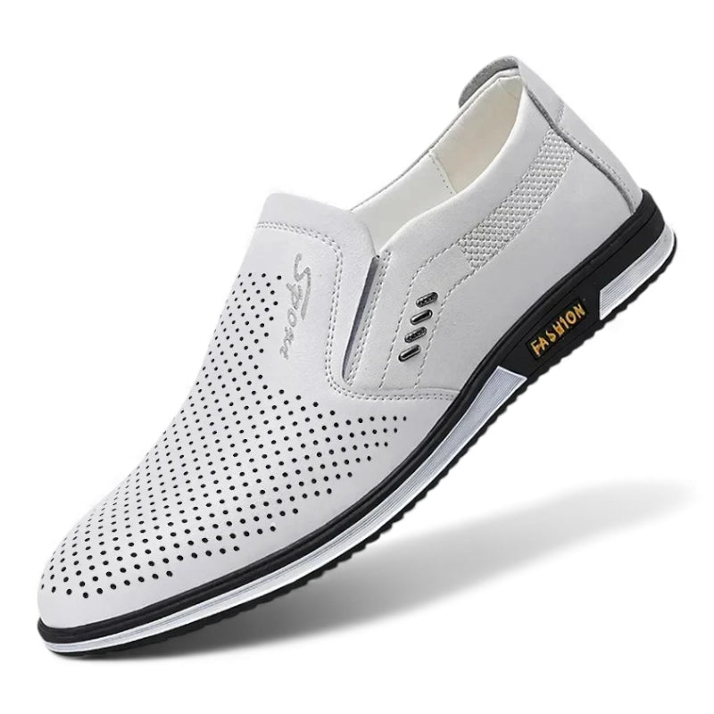 Mocassin En Cuir Respirant Blanc Homme