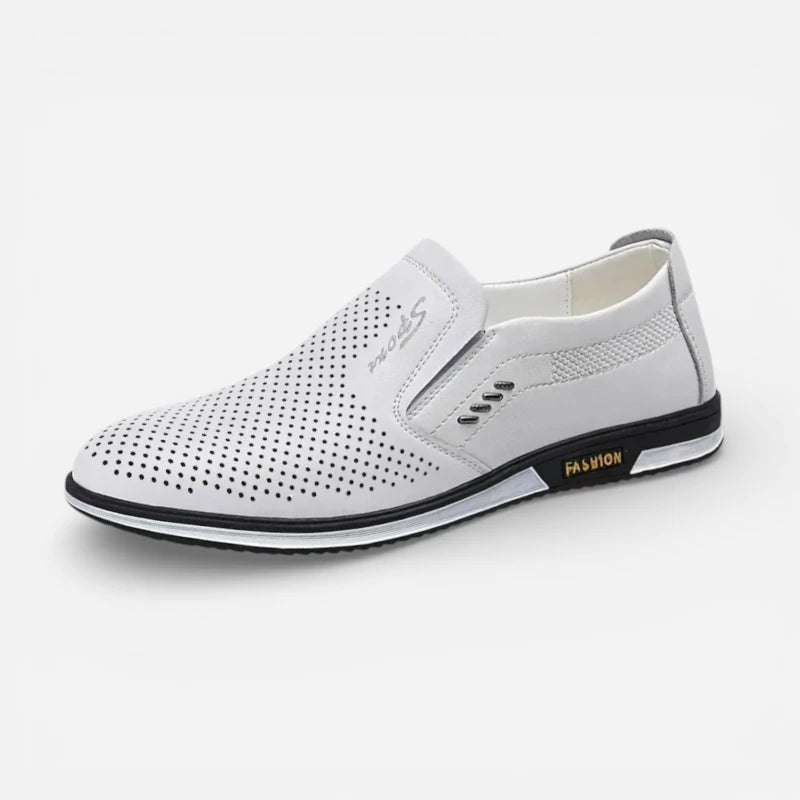 Mocassin En Cuir Respirant Blanc Homme