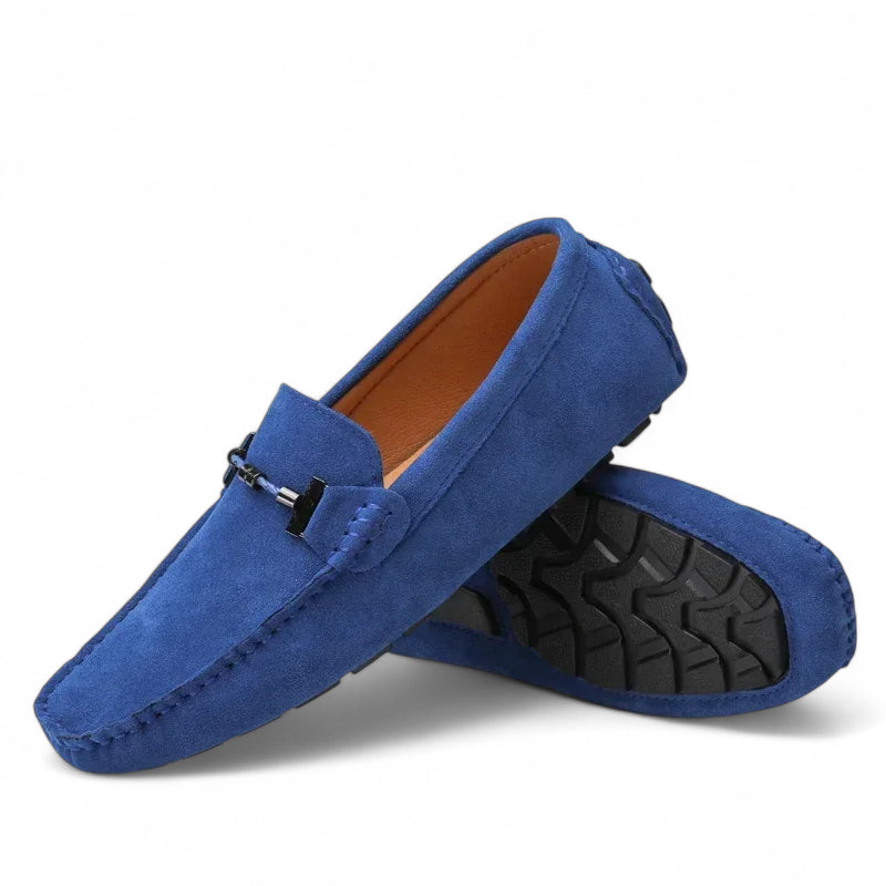 Mocassin En Daim Bleu Avec Chaine Pour Homme