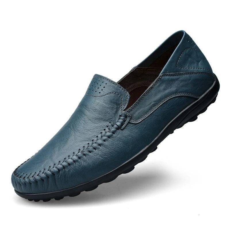 Mocassin En Cuir Vernis Bleu Pour Homme