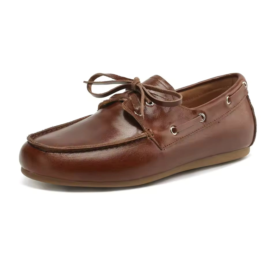 Mocassin Peau De Vache Marron Foncé à Lacets Pour Femme